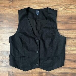 Gap Y2K Black Tailored Waistcoat Vest Women Medium Minimalist Preppy Academia